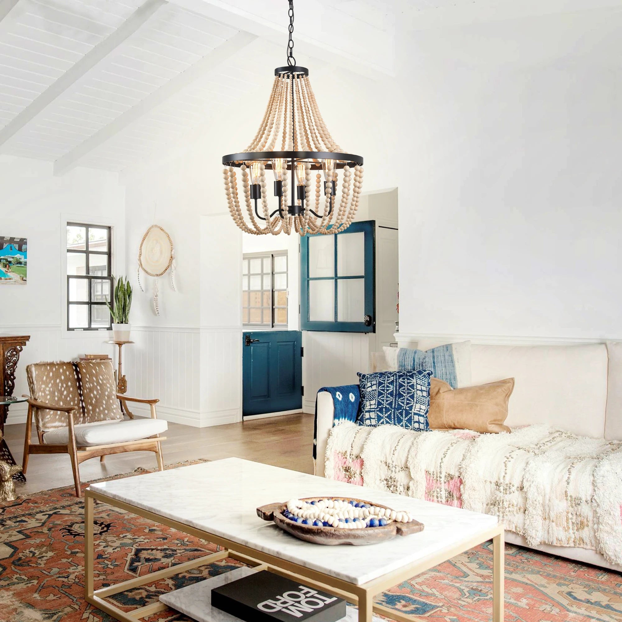 Modern Boho Wood Bead Chandelier