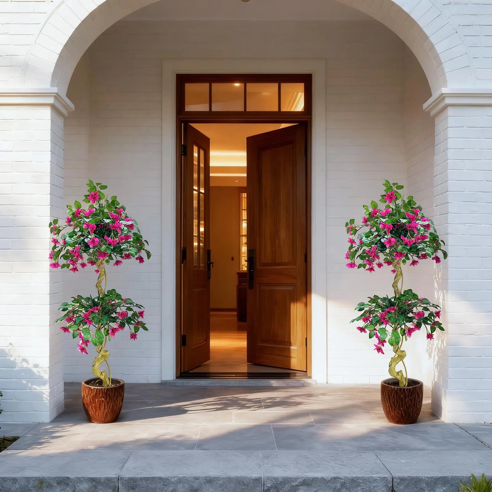 Lifelike Artificial Bougainvillea Tree in White Pot Realistic Silk Foliage