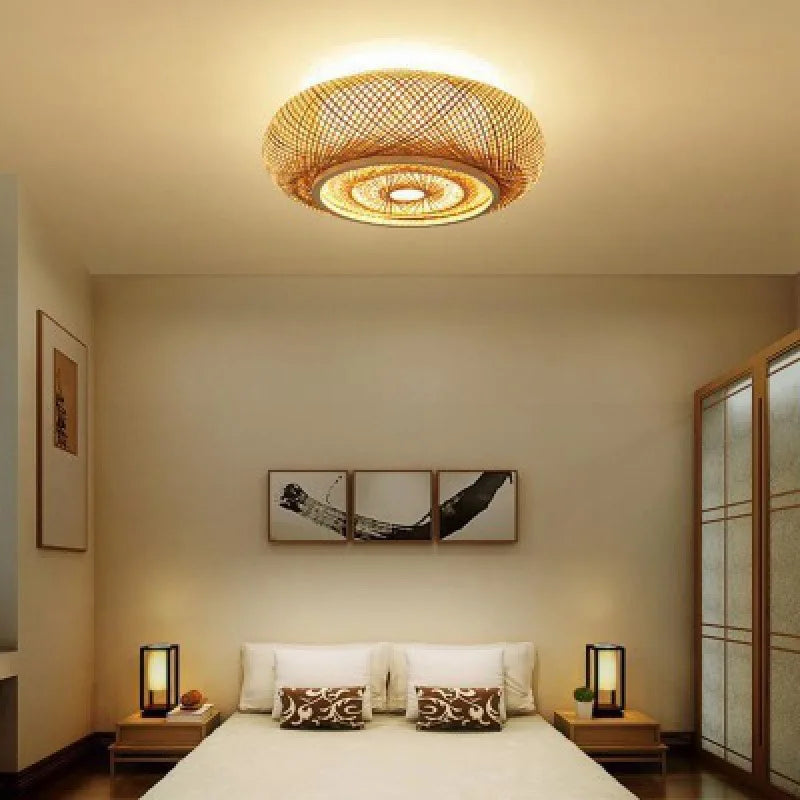 Bamboo Woven Ceiling Lamp Japanese  Circular Pendant Light