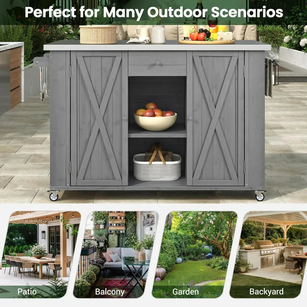 Stainless Steel Top Merax XL Outdoor Table with Storage Cabinet for Kitchen Prep and Grilling Accessories