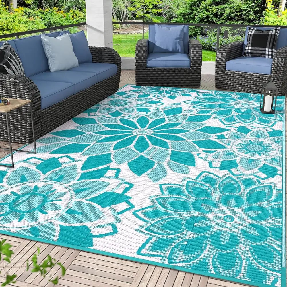 Outdoor Rug For Patio, 8' X 10' Reversible Plastic Straw Area Rugs Mat