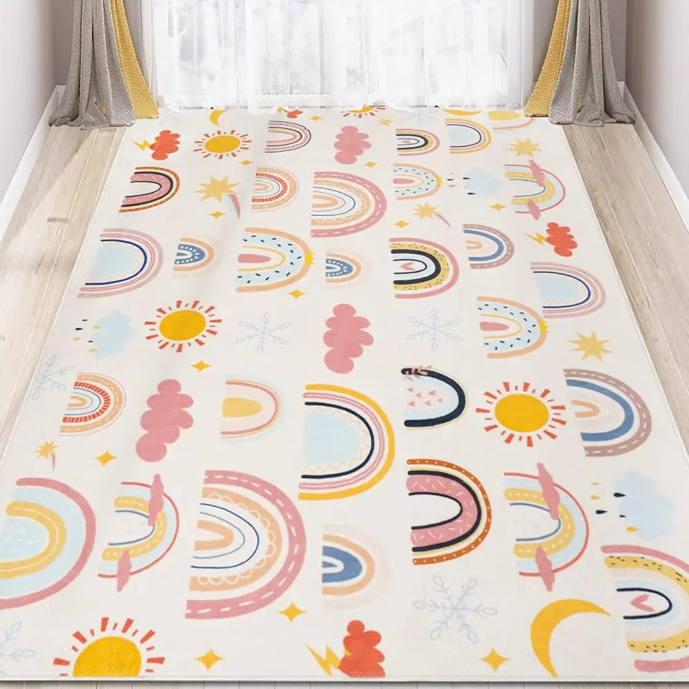 Soft Kids Area Rug, Large Washable Cute Rainbow