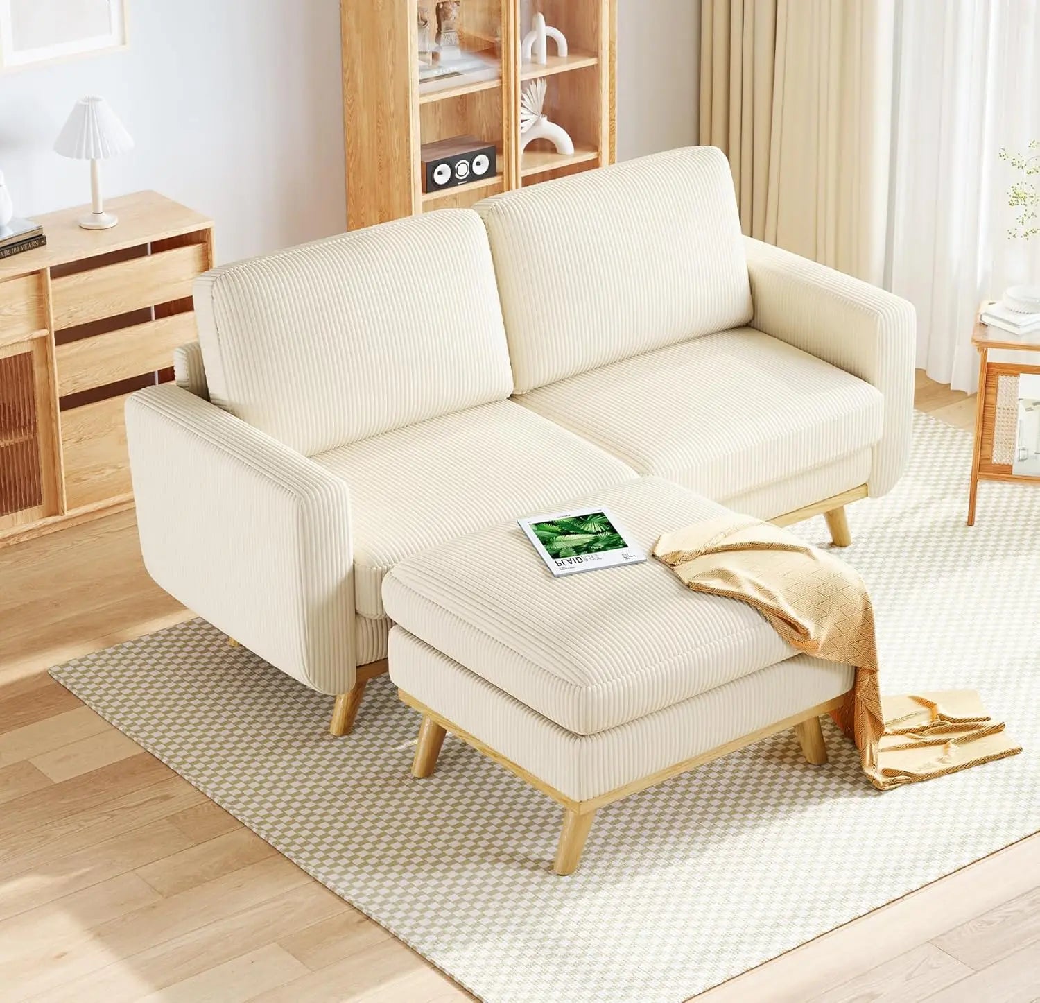 68" Green Loveseat Sofa, Comfy Corduroy with Spring Cushion