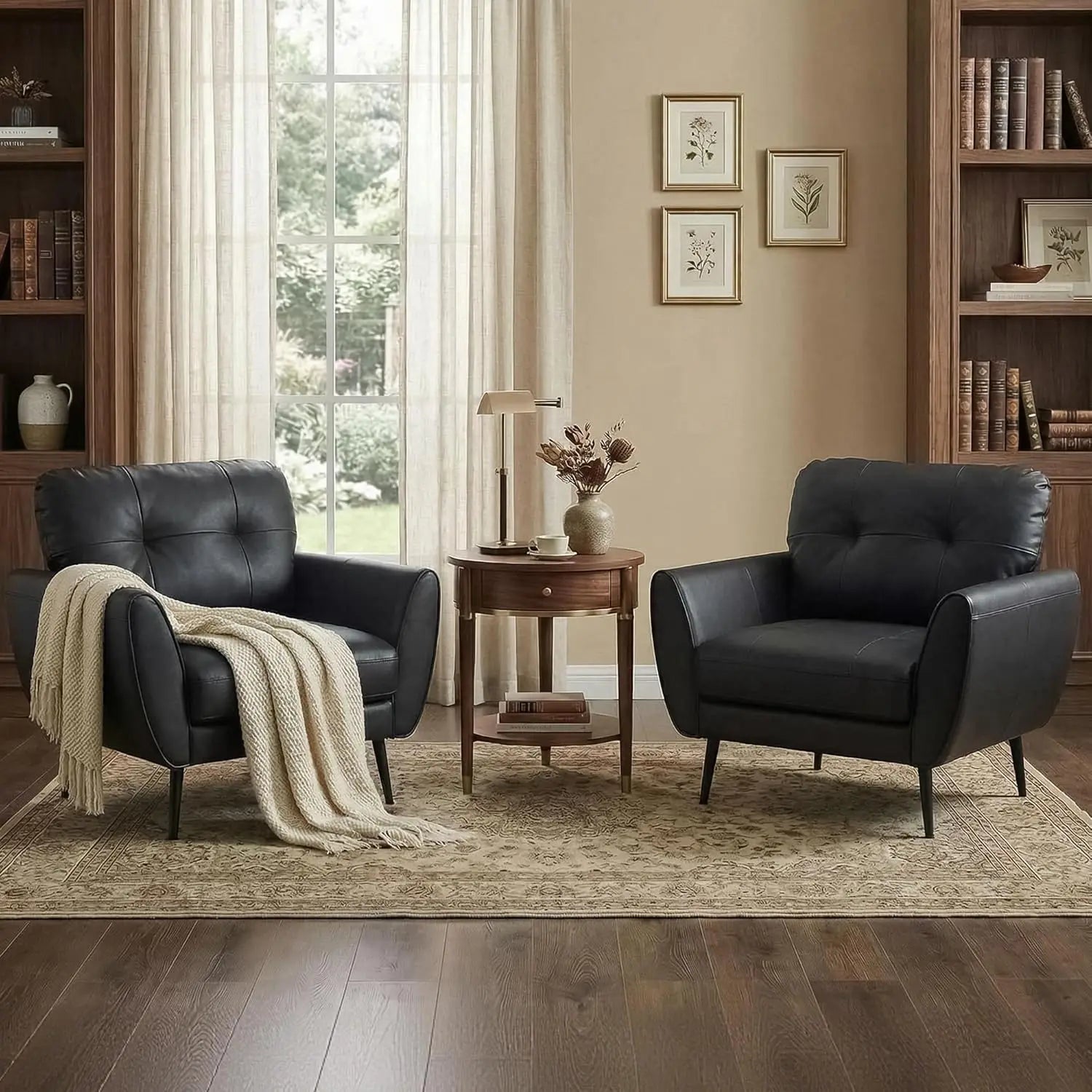 Leisure Chair,Minimalist Modern Leather Accent Chair Set, Tufted Mid Century