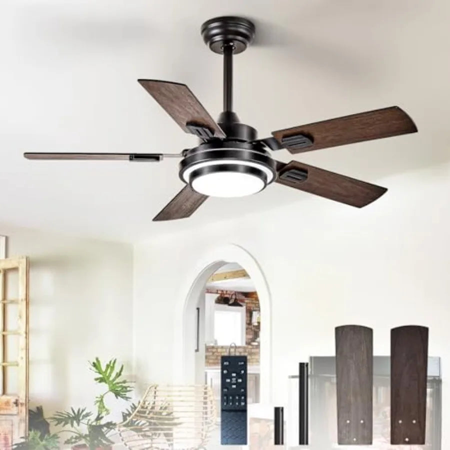 42-Inch Ceiling Fan with Light : Walnut Finish 5-Blade Dual-Tone Reversible Fan