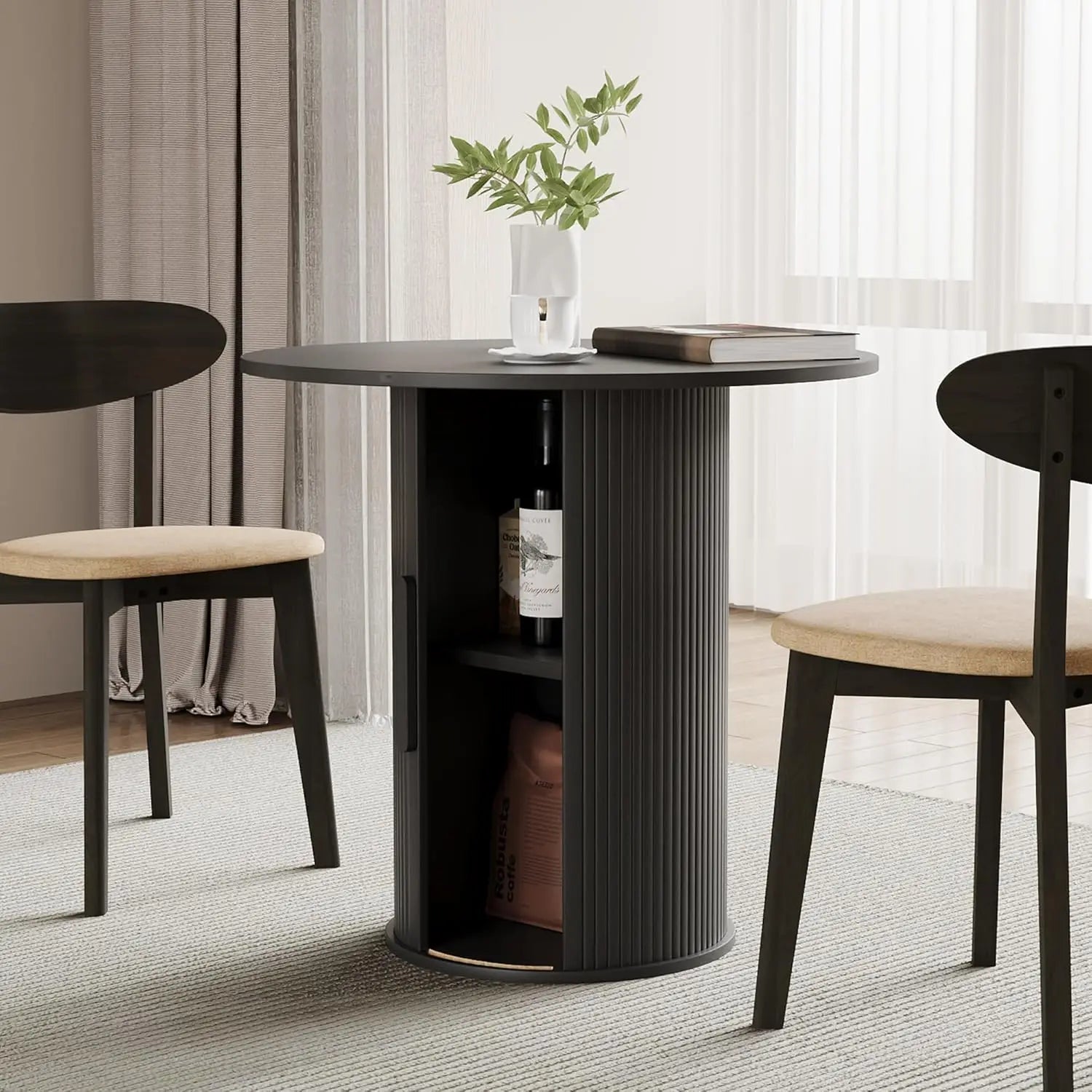 Round-to-Oval Dining Table Hidden Storage and Extendable