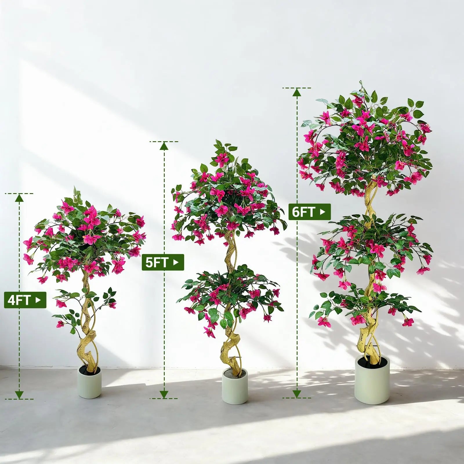 Lifelike Artificial Bougainvillea Tree in White Pot Realistic Silk Foliage