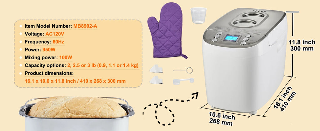 HOMEMADE BREAD!!! 2 LB Bread Maker 15-in-1 Dough Machine Nonstick