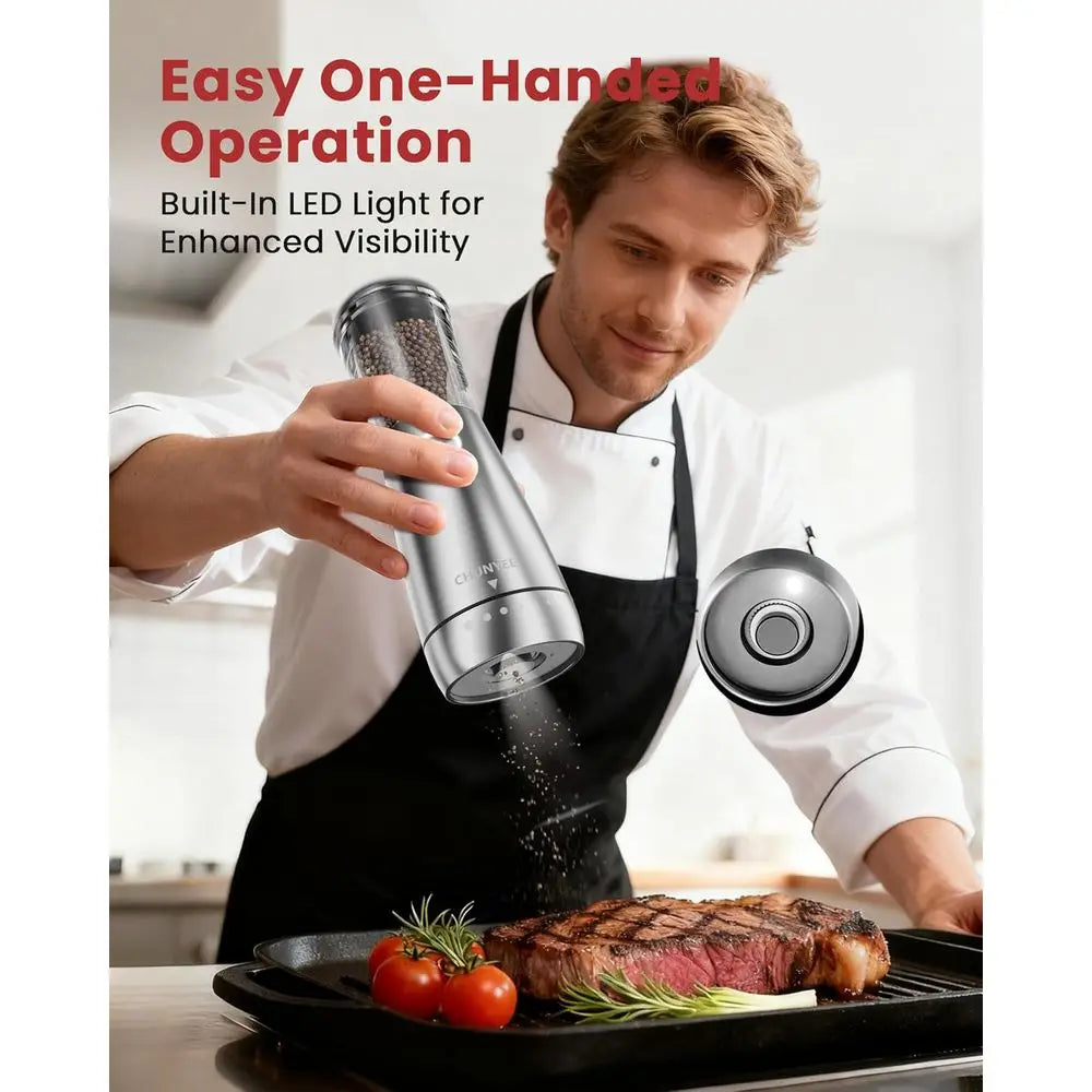 Automatic Stainless Steel Rechargeable Salt and Pepper Grinder Set