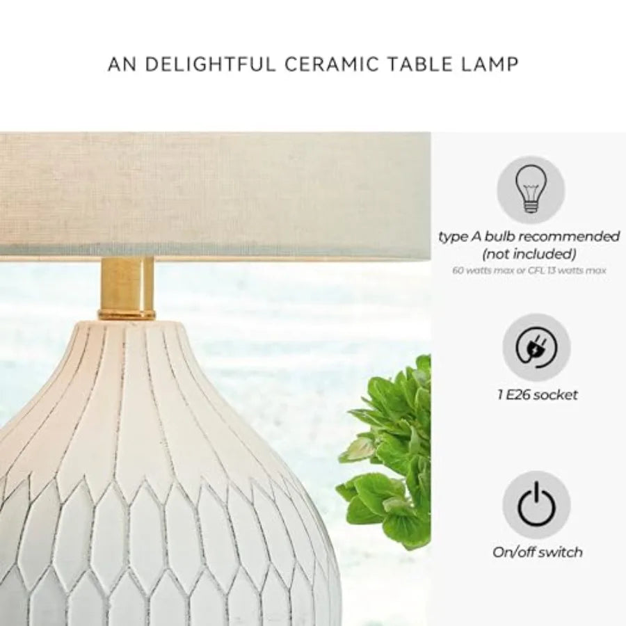 Contemporary Modern Table Lamp with Drum Hardback Fabric Shade