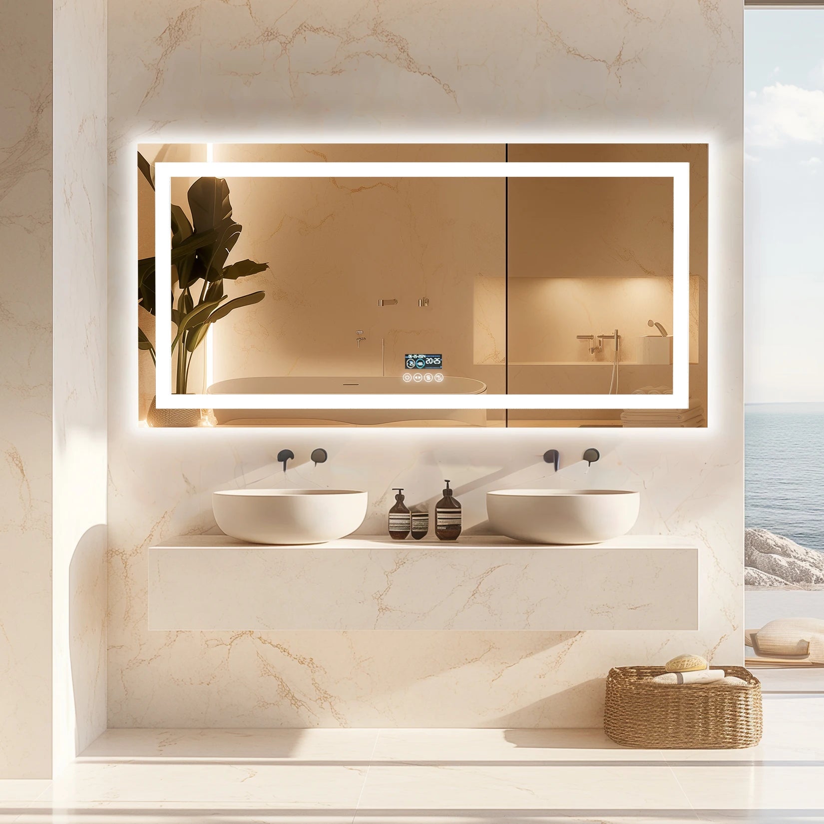Musical LED Bathroom Mirror with Lights Vanity Make Up Mirror Dimmable