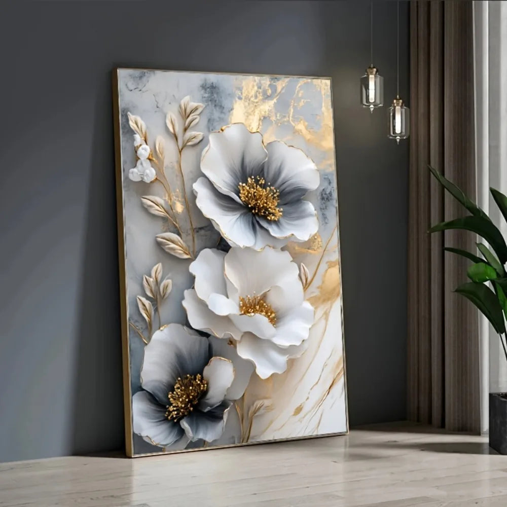 1 modern luxury floral canvas mural, framed 3D floral painting