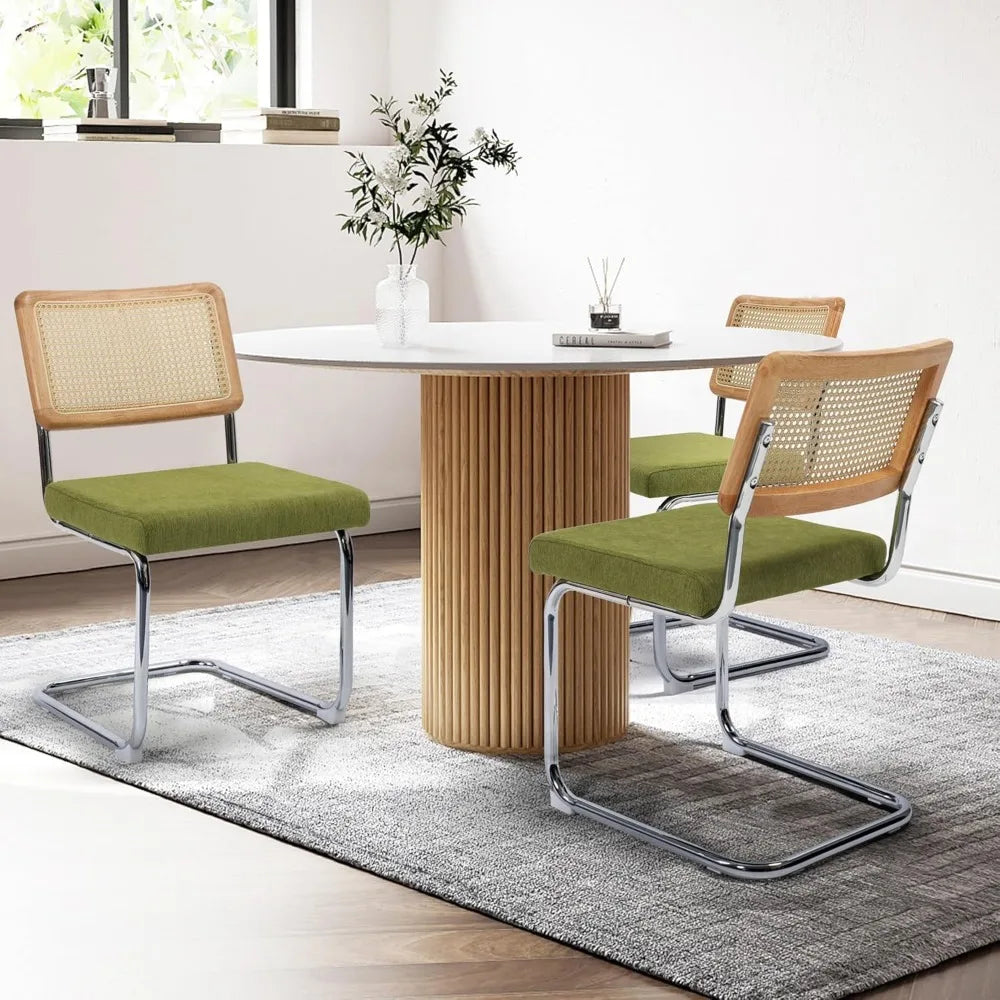 Modern Rattan Cane Dining Chairs or Barstools , Chrome Base,