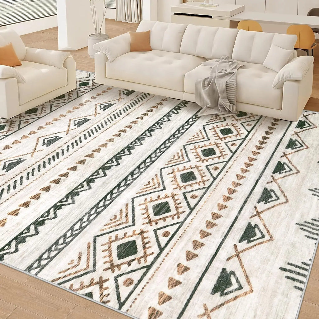 Modern Boho Geometric Rug 8x10, Non-Slip Washable Area Rug