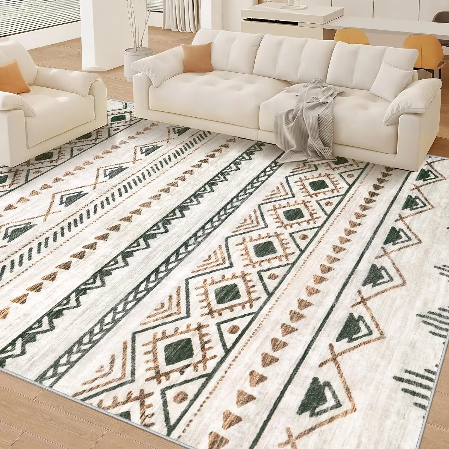 Modern Boho Geometric Rug 8x10, Non-Slip Washable Area Rug