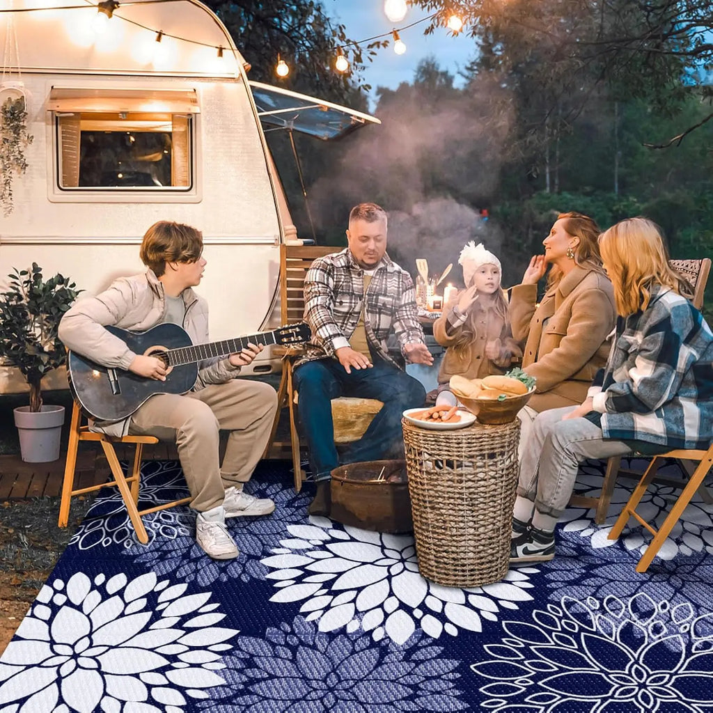 Waterproof Reversible Outdoor Rug, 5' x 8' Blue Mat