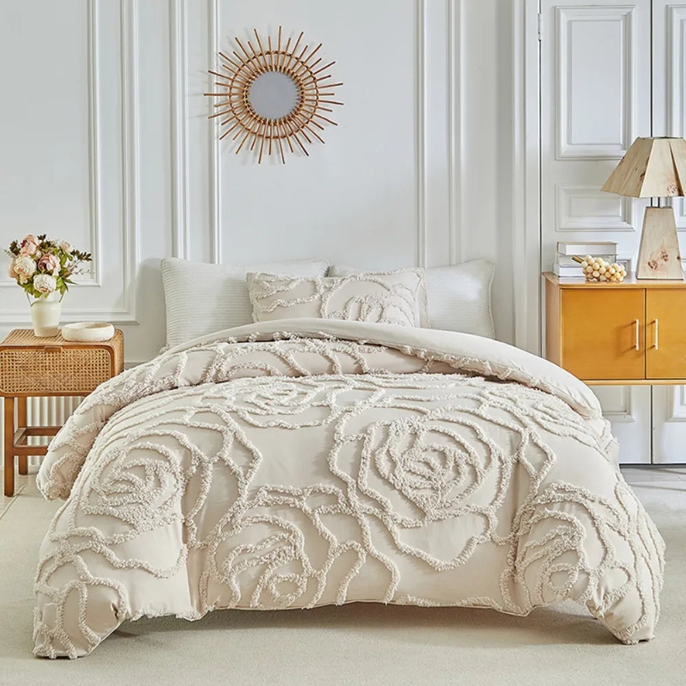 3D Rose Floral Tufted Duvet Cover Set High Quality and Pillowcases