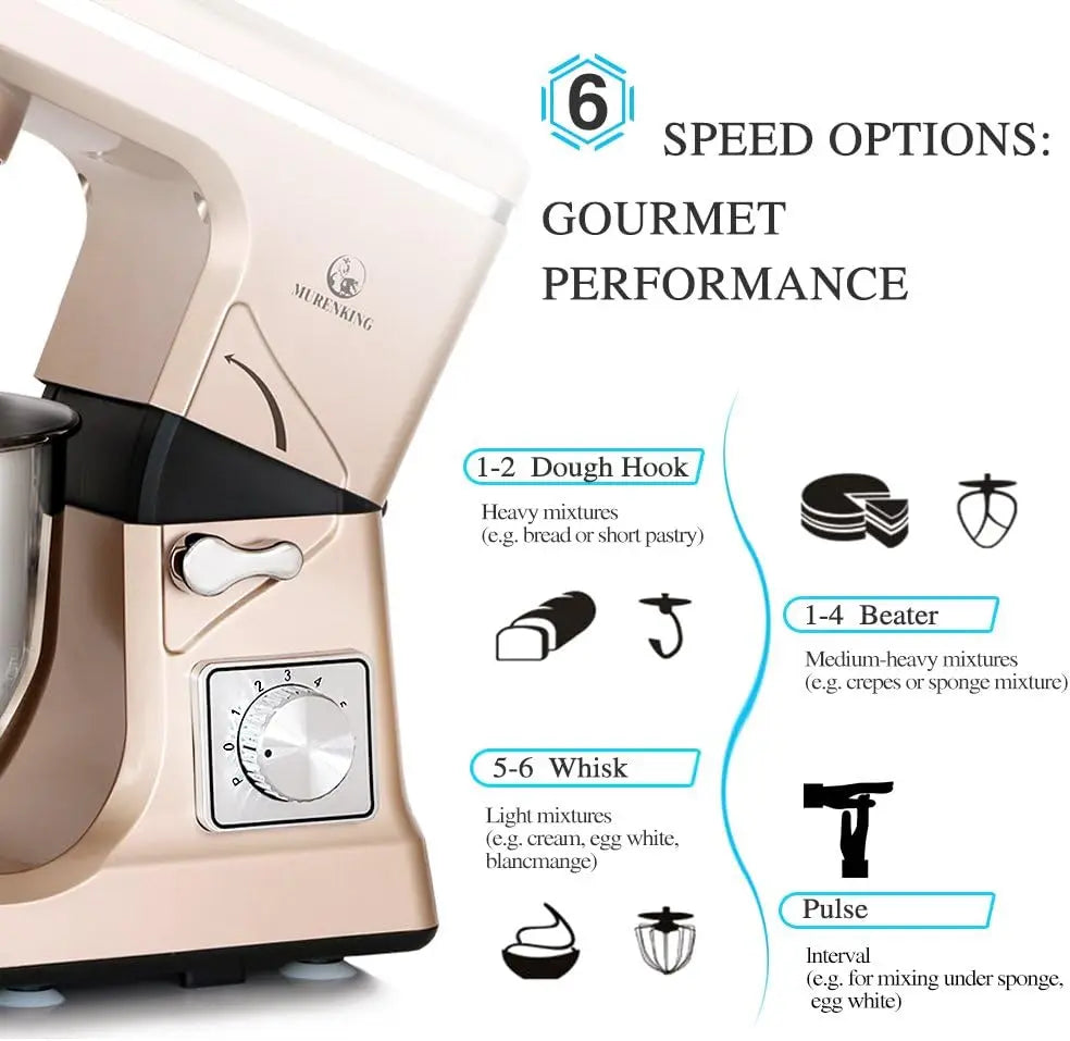 Stand Mixer,5.3-Qt & 500W & 6+P Speed MK36 Tilt-Head Kitchen Electric Food Mixer