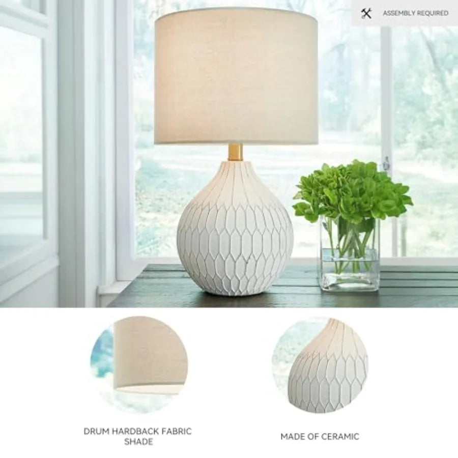 Contemporary Modern Table Lamp with Drum Hardback Fabric Shade