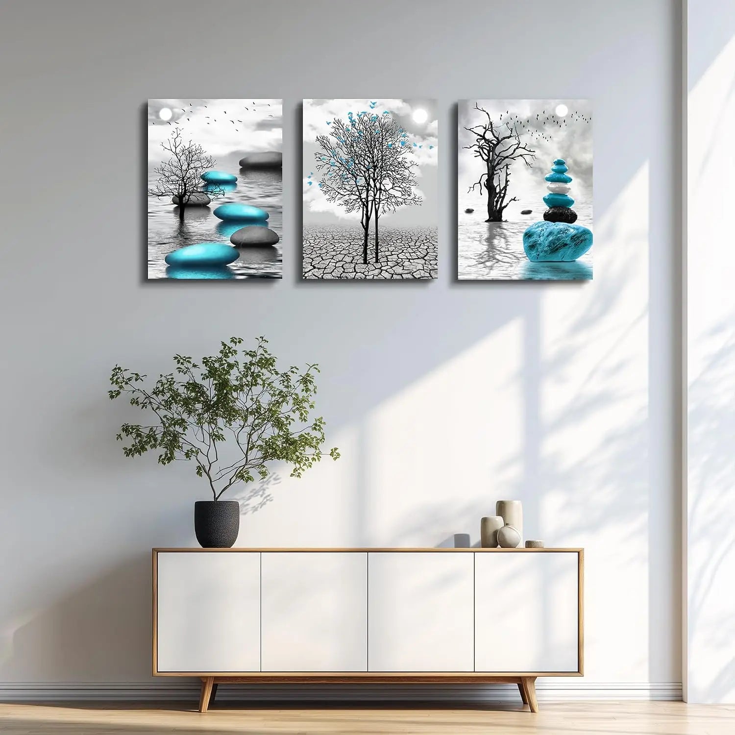 Relaxing Modern Canvas Artworks "Stones in The Water"