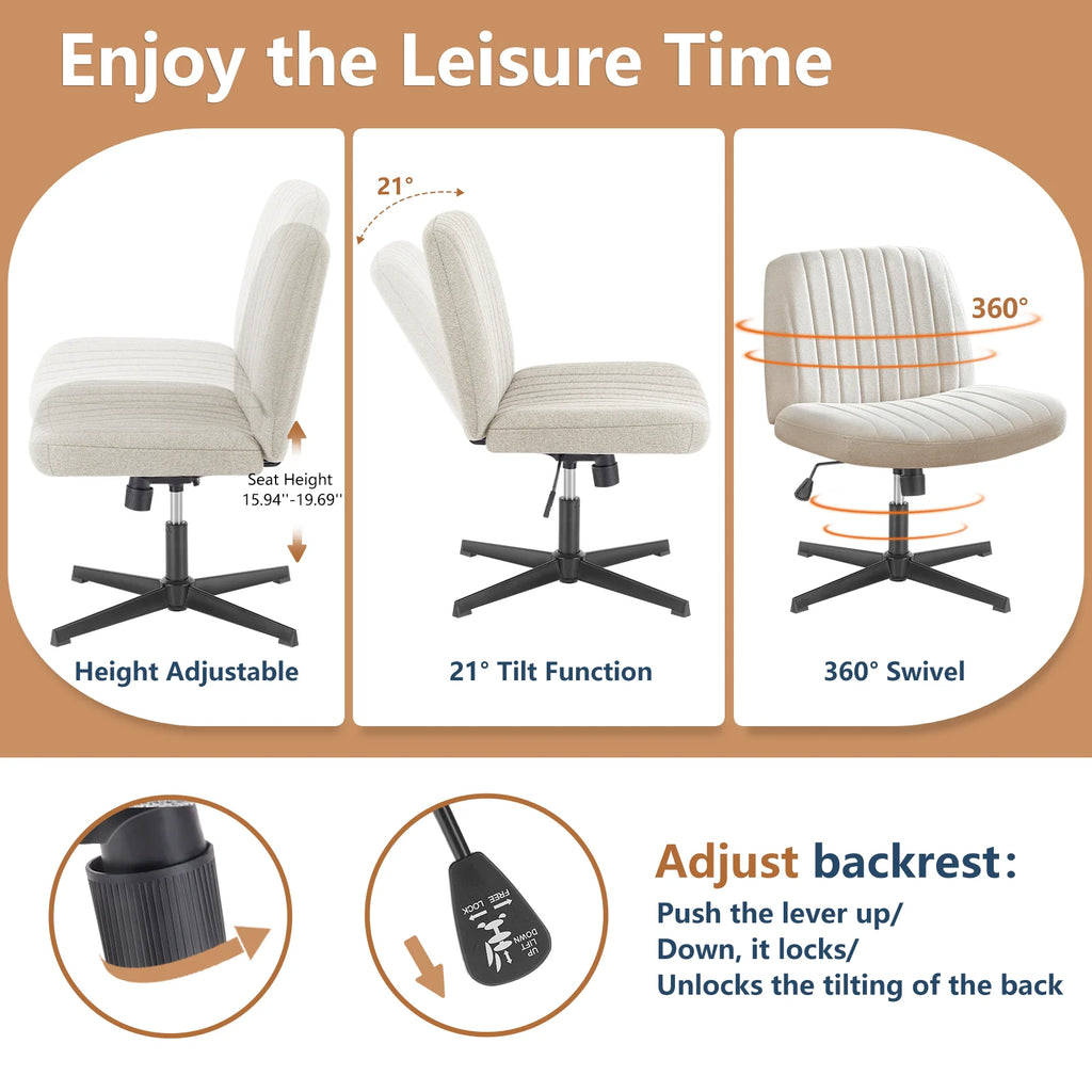 Durable Wide Seat and Cross Legged Office Chair