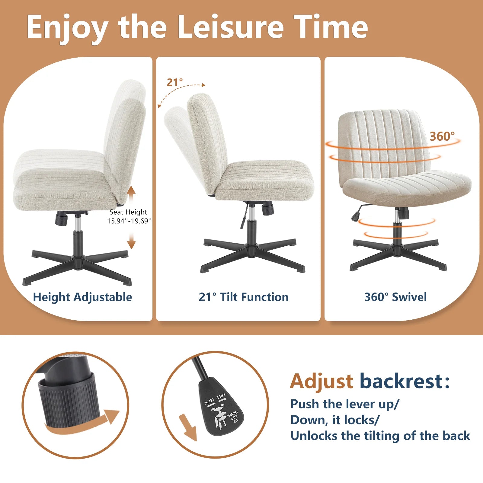 Durable Wide Seat and Cross Legged Office Chair