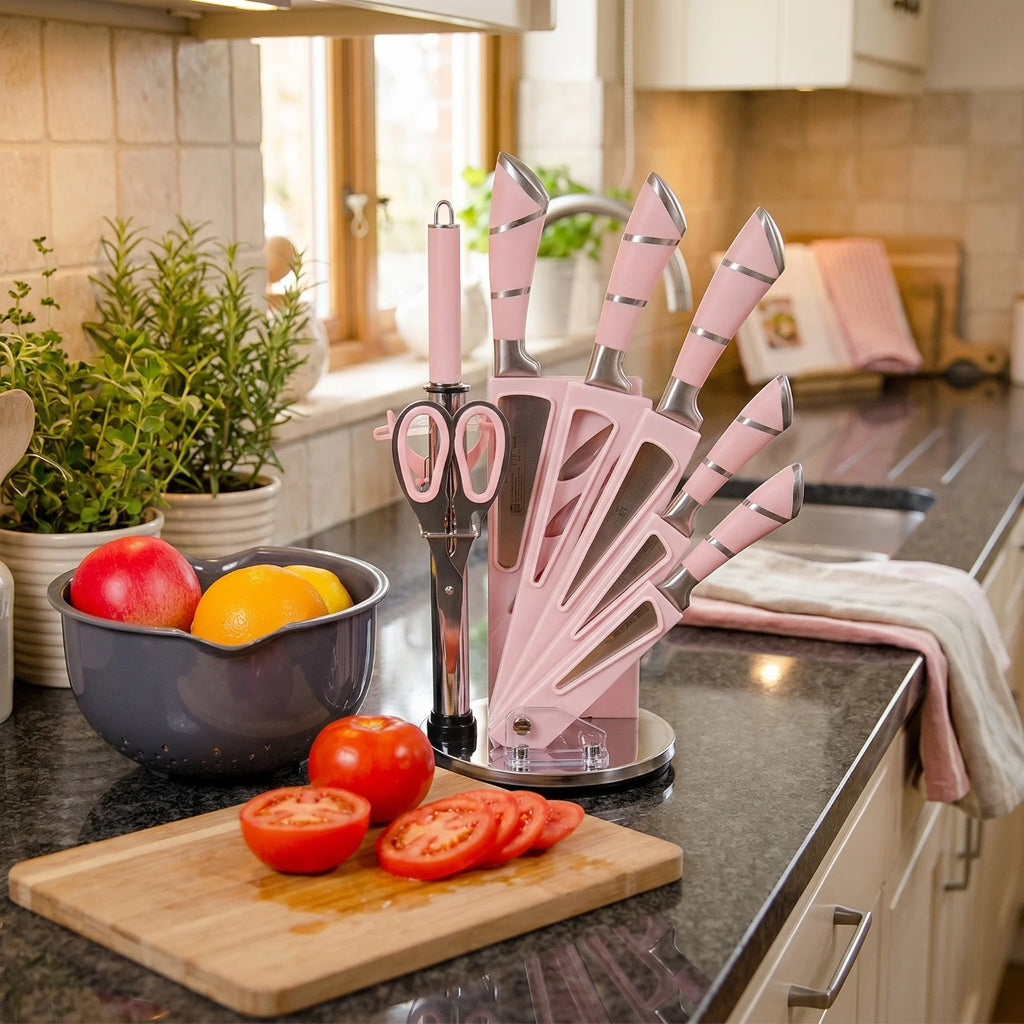 Love it in Pink Hollow Handle Stainless Steel Kitchen Knife Set 9 pcs.