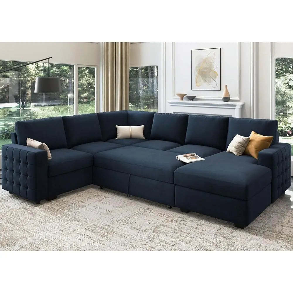 U-Shaped Sectional Sleeper Sofa with Pull-Out Bed