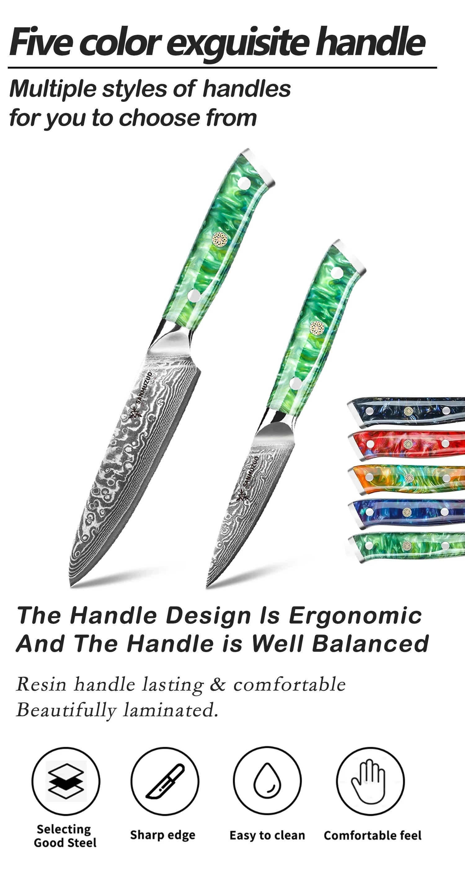 Elegant  2PCS Kitchen Knife Set - Ultra Sharp Damascus Steel  Beautiful Color Options