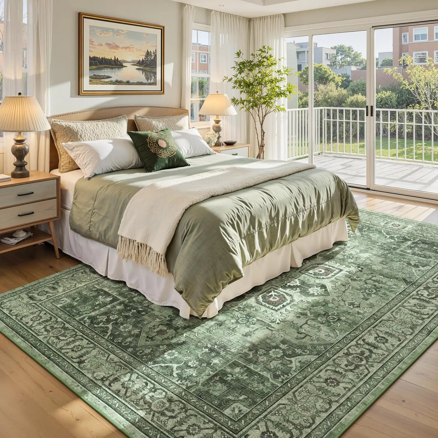 Perfect Farmhouse Boho Floral Sage Green 8x10 Vintage Area Rug