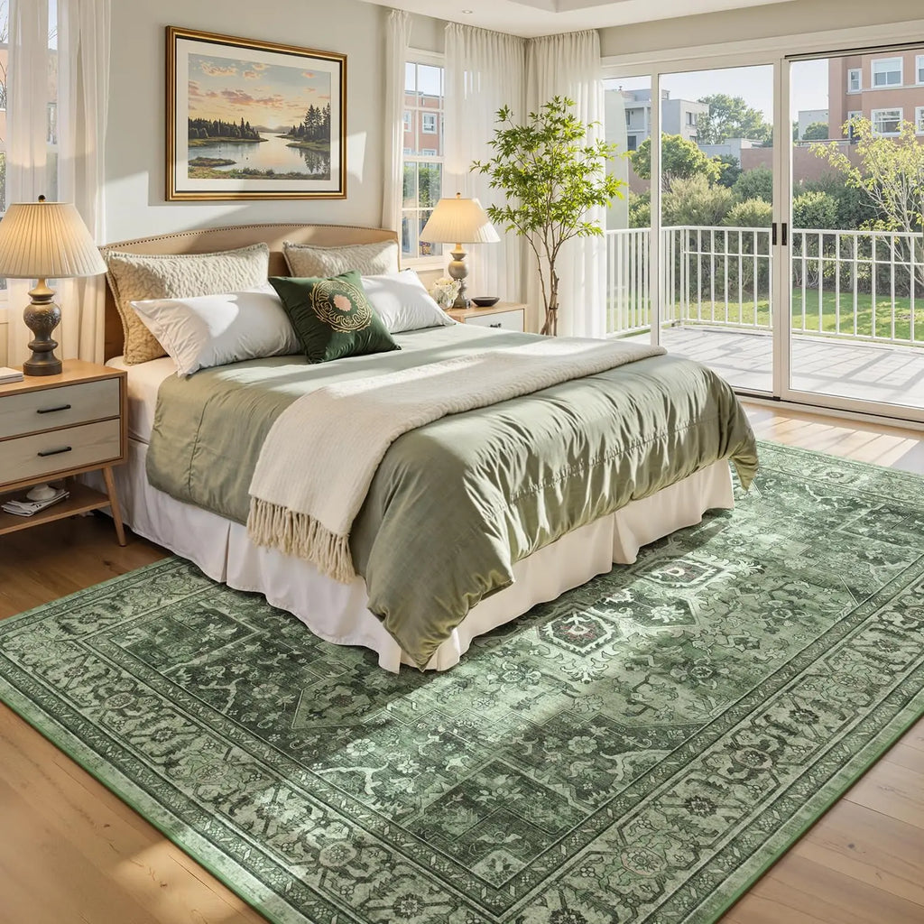 Perfect Farmhouse Boho Floral Sage Green 8x10 Vintage Area Rug