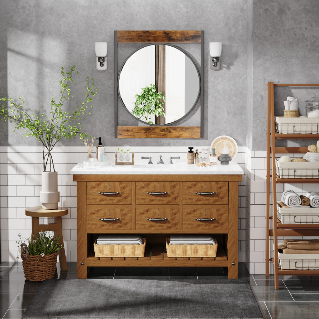 Industrial Metal Wood Frame Mirror 63x76CM