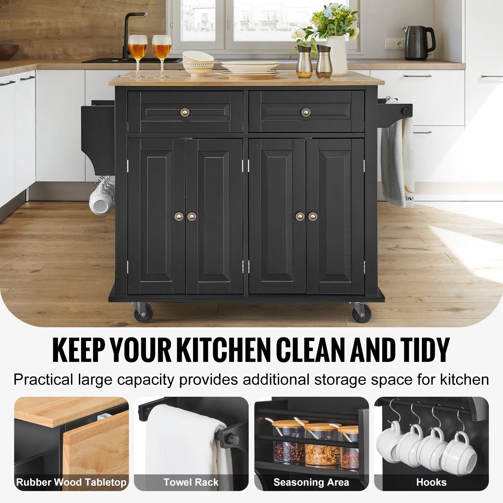 Fantastic Kitchen Island Cart Wood Top Mobile Carts