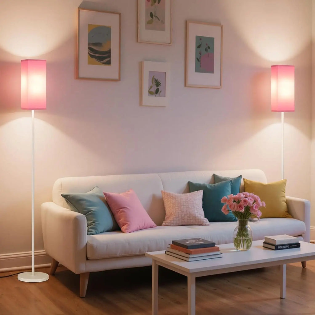 Modern Floor Lamp with Foot Switch, 64.6" Tall, White & Pink