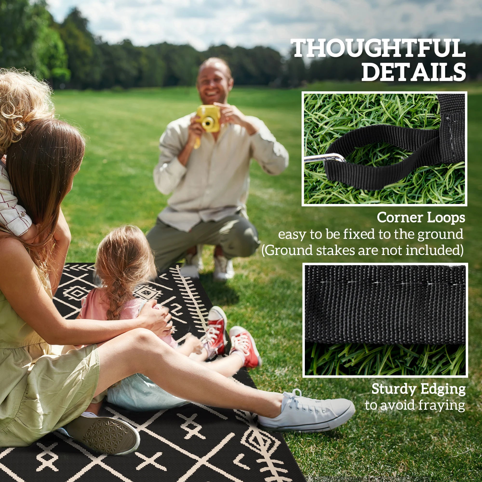 Awesome Outdoor Rug, 9' x 12' Floor Mat, Black Beige Rhombus