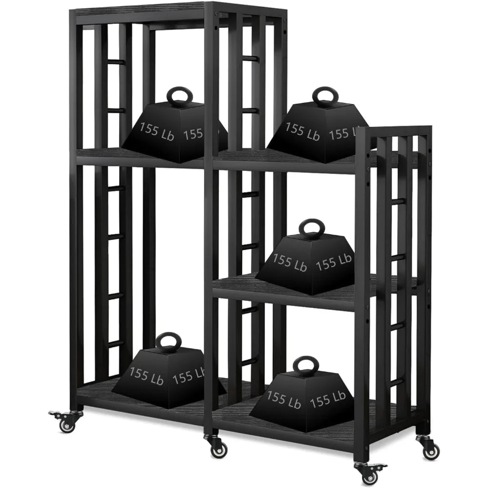 Free Standing Baker Rack Mini Fridge Stand with Wheels, 6 Tire Kitchen Storage Shelf Organizers Coffee Table Bar Micr