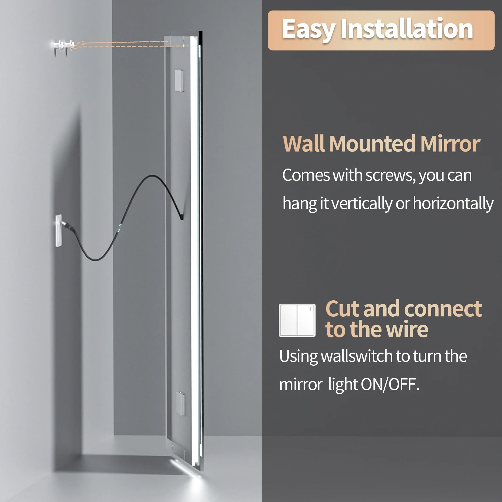 Musical LED Bathroom Mirror with Lights Vanity Make Up Mirror Dimmable