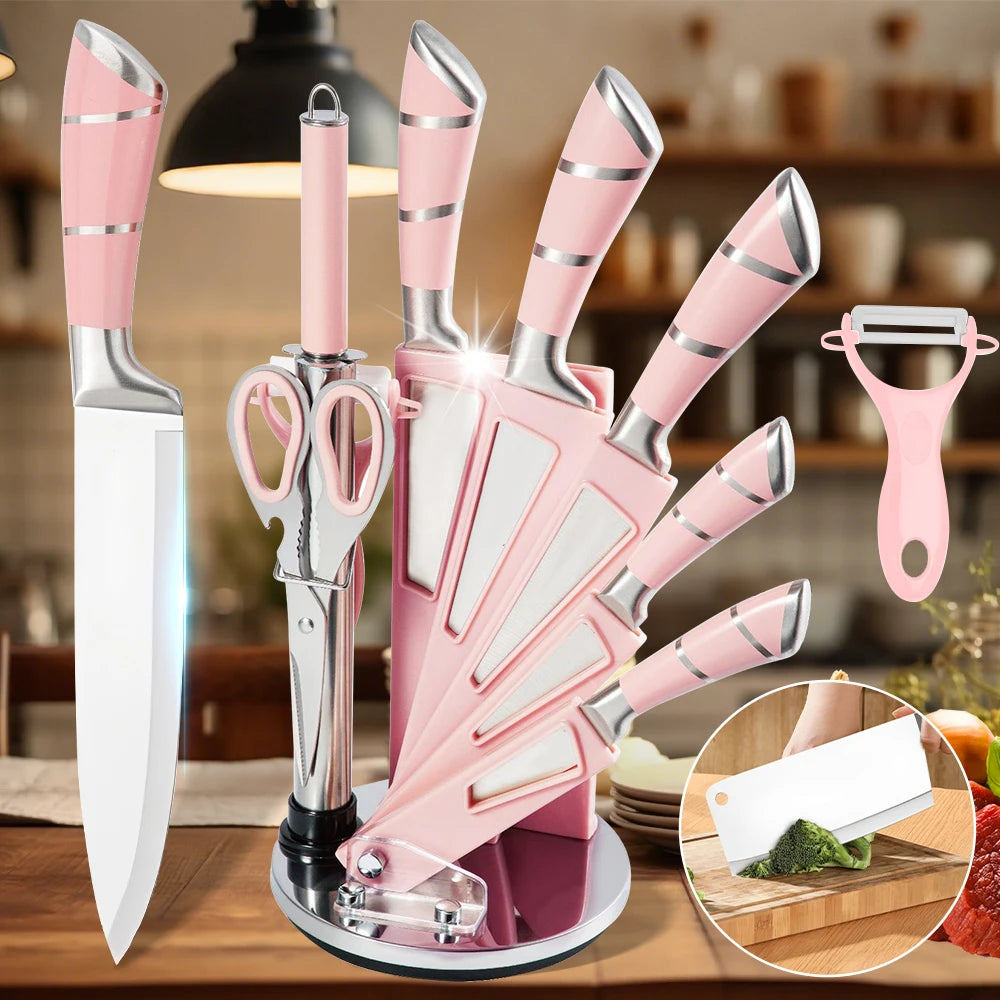 Love it in Pink Hollow Handle Stainless Steel Kitchen Knife Set 9 pcs.