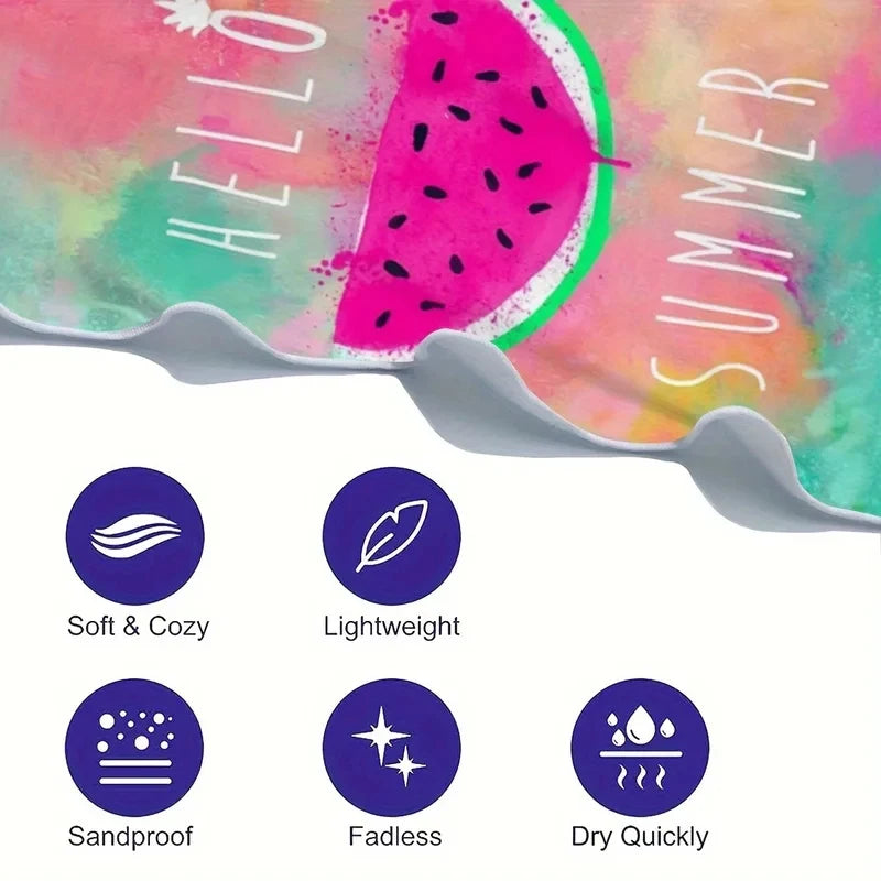 Summer Watermelon Pattern Beach Towel, Quick Dry Soft