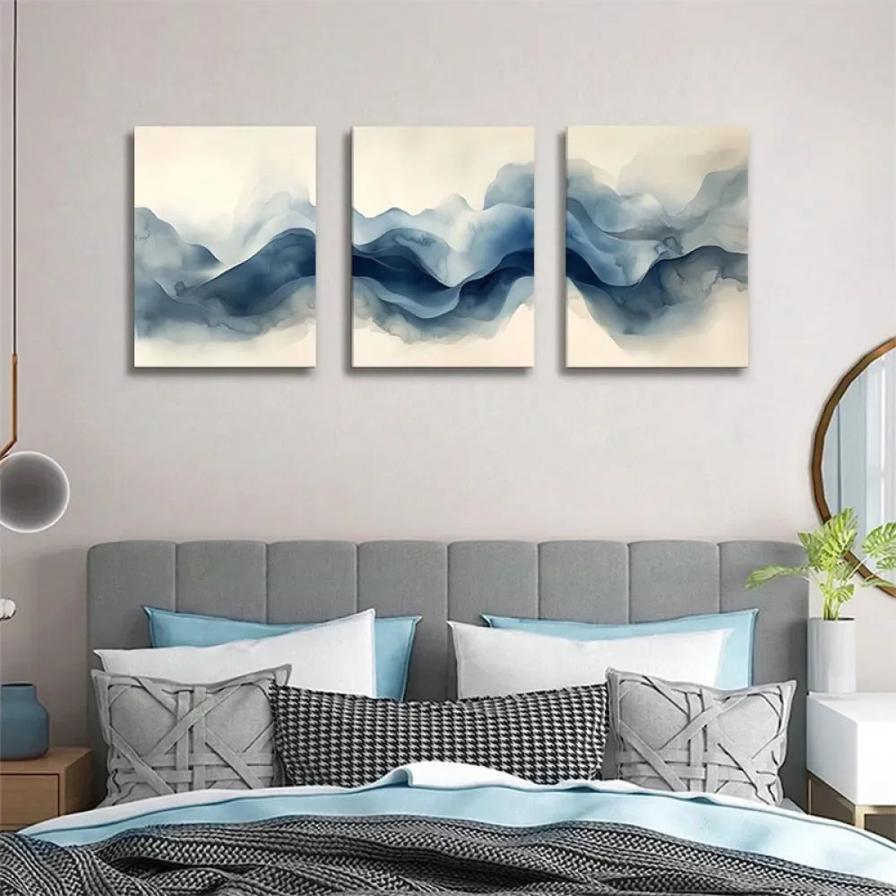 Abstract Mountain Wall Art Blue Watercolor Landscape Canvas Print