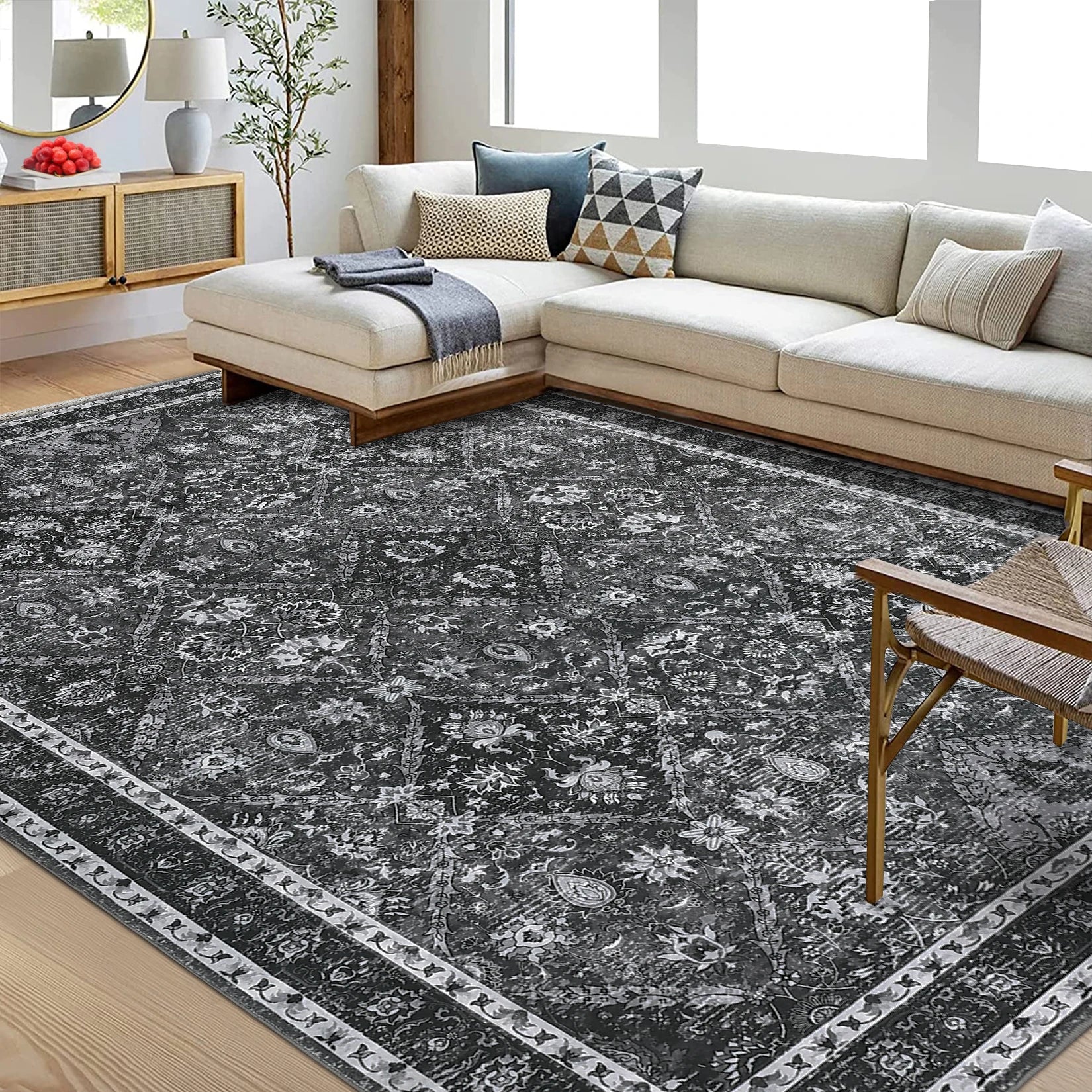 Rug for Living Room, Machine Washable, Non-Slip