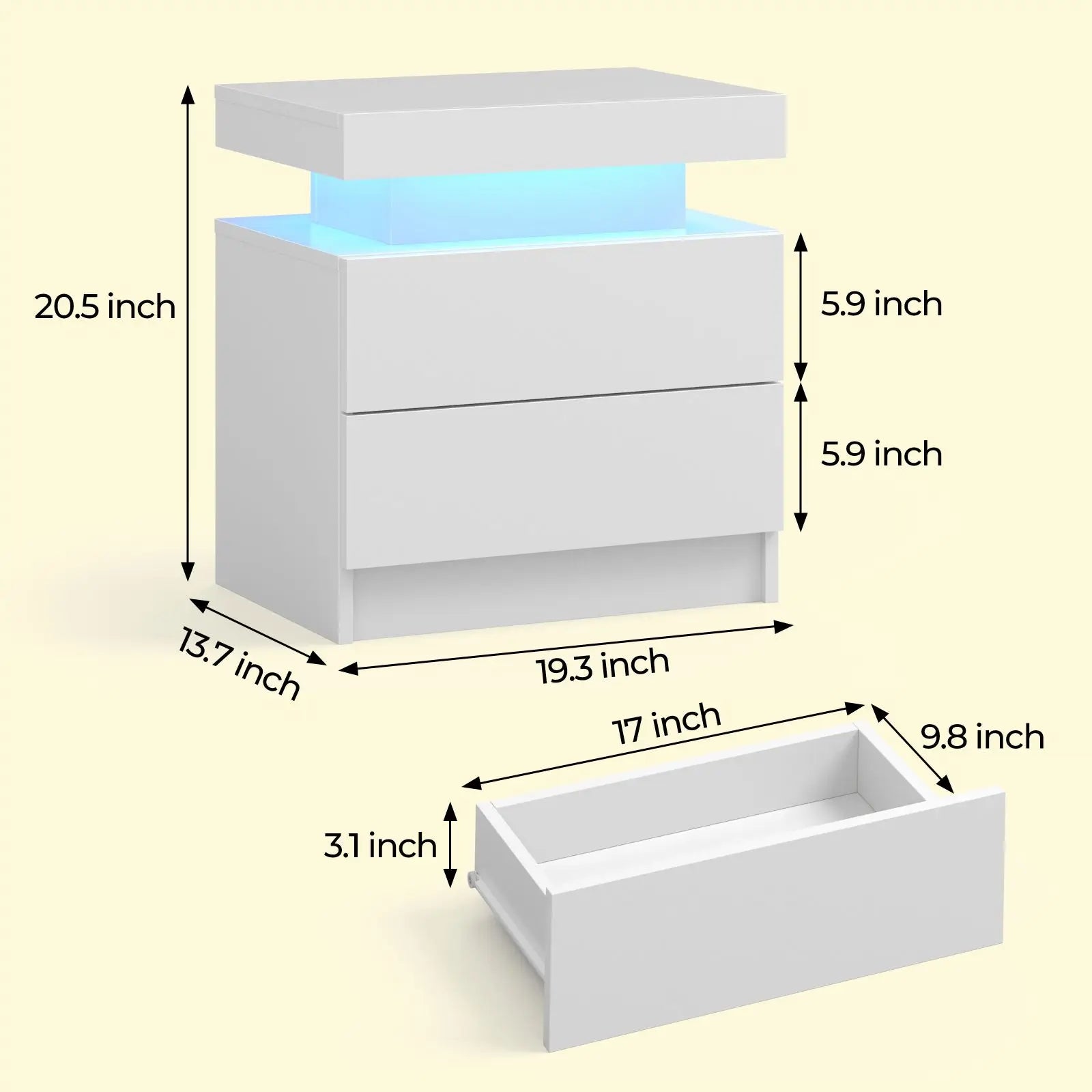 Moroccan Cube Nightstands with 2 Drawers, End Table with RGB LED Lights