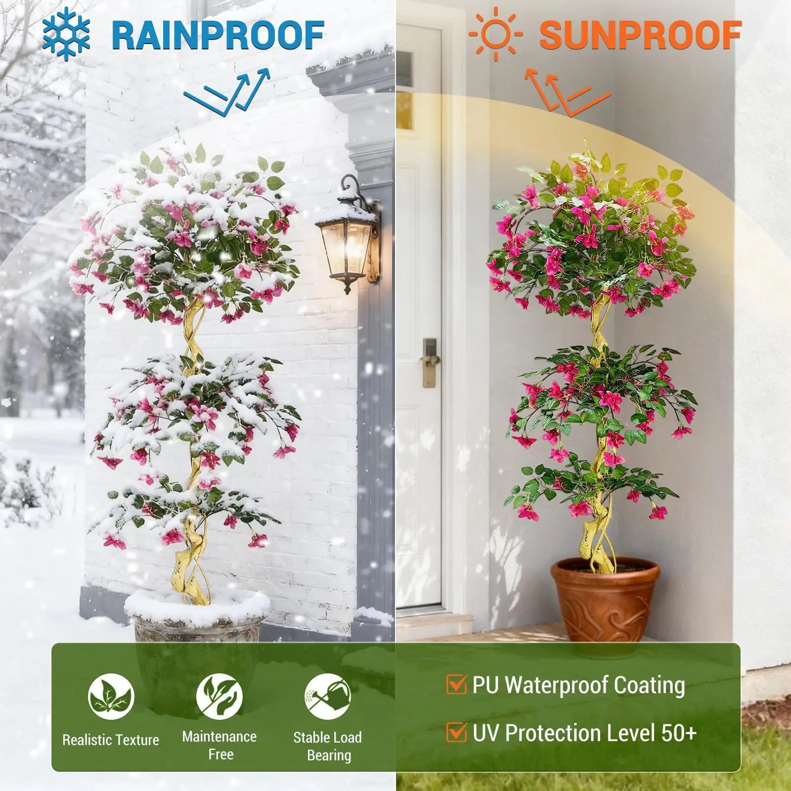 Lifelike Artificial Bougainvillea Tree in White Pot Realistic Silk Foliage