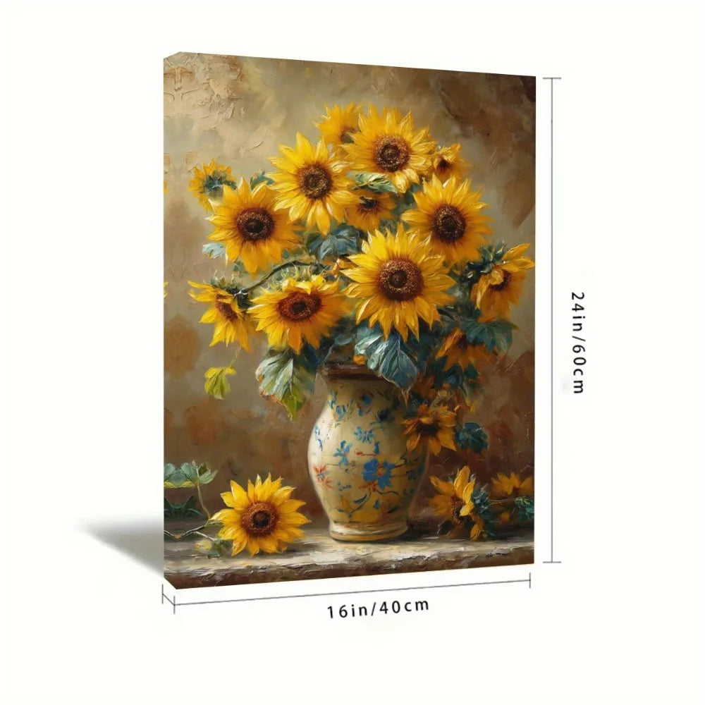 Art Deco Sunflower Canvas Print - Waterproof Wooden Poster Frame