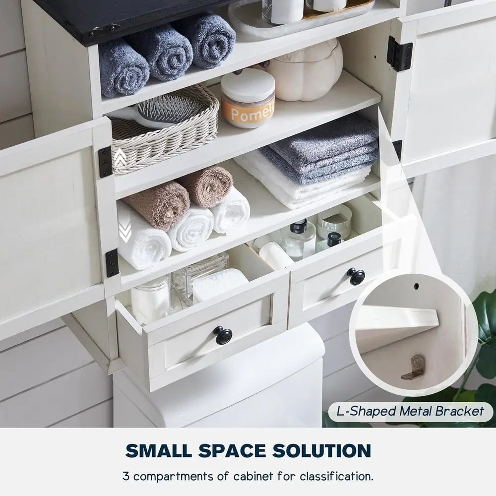 24 Wide Medicine Cabinet with Adjustable Shelf, Double Barn Doors, Storage Cabinet for Bathroom, Kitchen, Living Room, White
