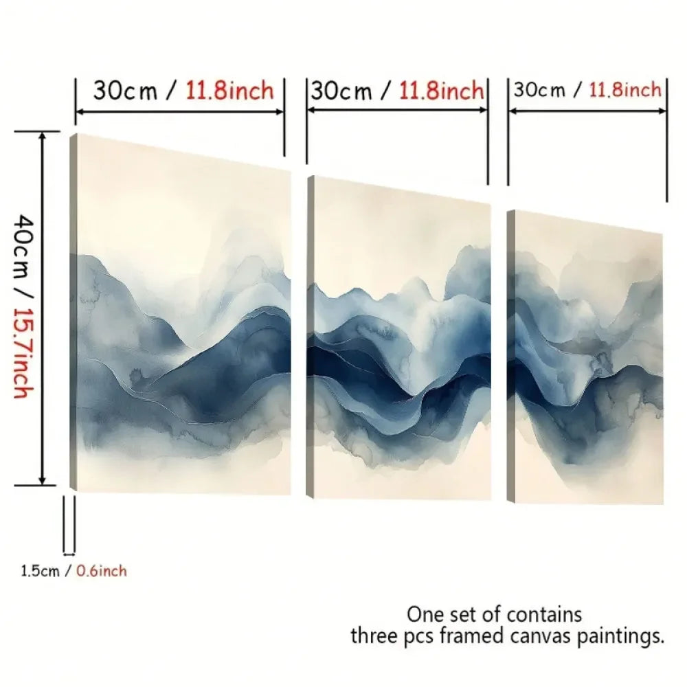 Abstract Mountain Wall Art Blue Watercolor Landscape Canvas Print
