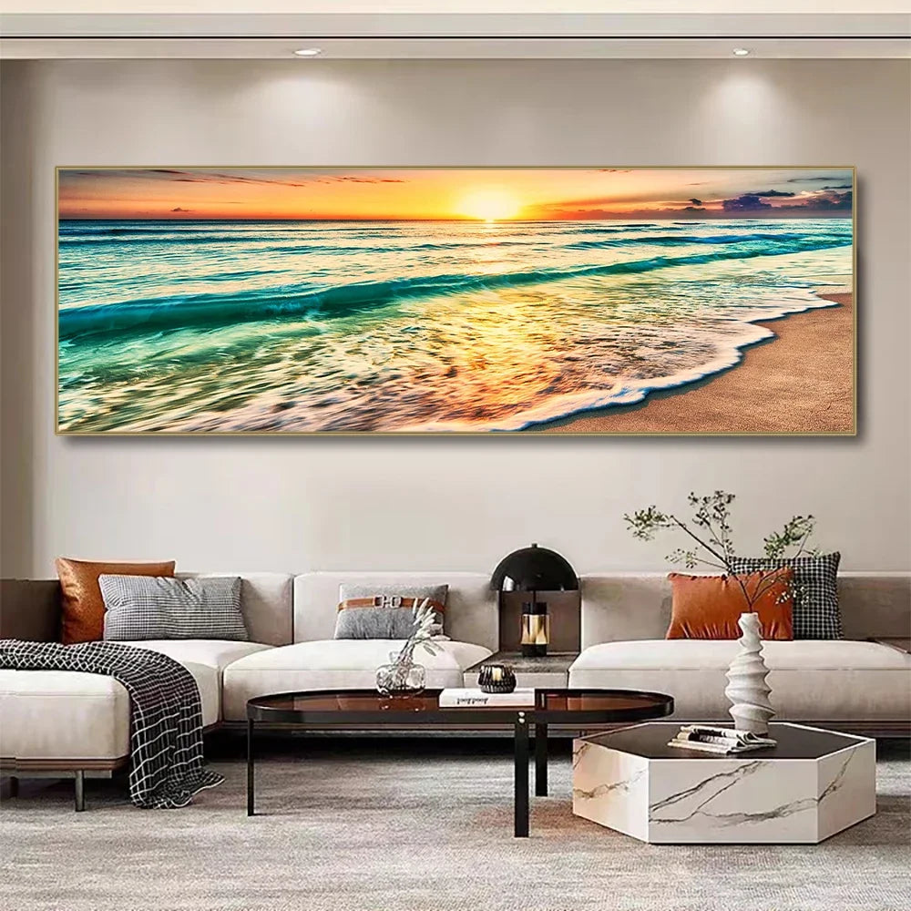 Modern Natural Beach Landscape Wall Art Poster Prints Sea Sunset