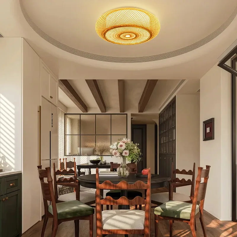 Bamboo Woven Ceiling Lamp Japanese  Circular Pendant Light