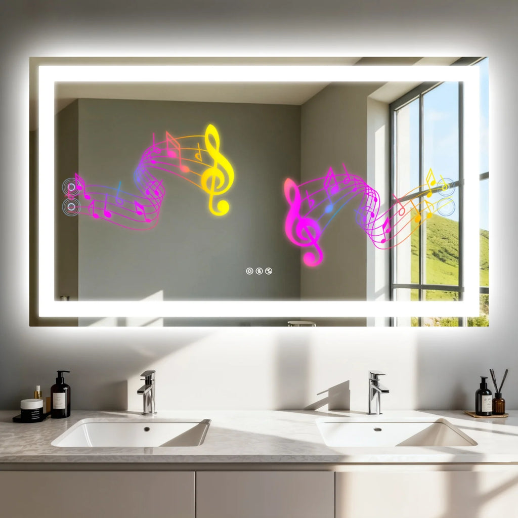 Music!!!! LED Bathroom Mirror Built-in Bluetooth Speaker Anti-Fog Dimmable  3 sizes