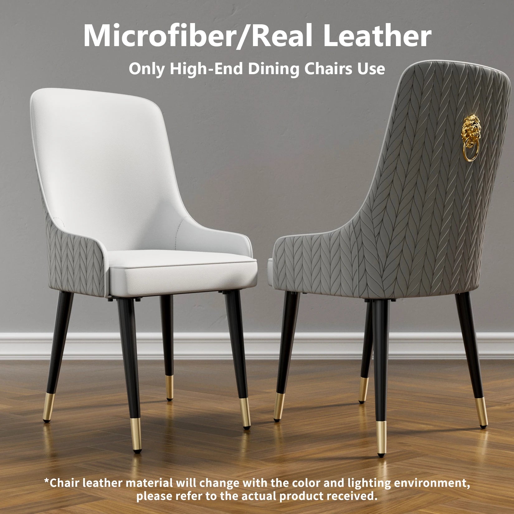 Modern PU Leather Set of 2 Dining Chairs with Metal Legs Lion Head Pull Ring